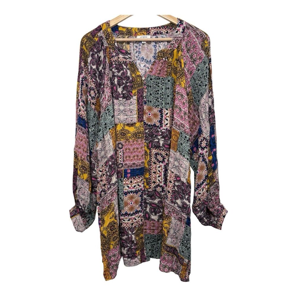 Umgee Women's Size M Mixed Printed Boho Top long Sleeve